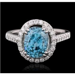 14KT White Gold 5.77ct Blue Zircon and Diamond Ring