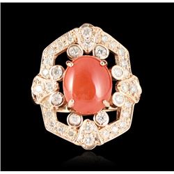 14KT Rose Gold 3.17ct Coral and Diamond Ring