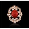 Image 2 : 14KT Rose Gold 3.17ct Coral and Diamond Ring