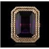 Image 1 : 14KT Rose Gold 14.36ct Amethyst and Diamond Ring