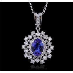 14KT White Gold 3.40ct Tanzanite and Diamond Pendant With Chain