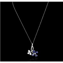 14KT White Gold 4.80ctw Sapphire and Diamond Pendant With Chain