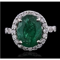 14KT White Gold 4.33ct Emerald and Diamond Ring