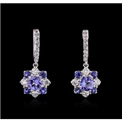 14KT White Gold 1.98ctw Tanzanite, Sapphire and Diamond Earrings