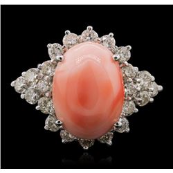 14KT White Gold 8.26ct Pink Coral and Diamond Ring