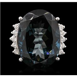 14KT White Gold 40.61ct Blue Topaz and Diamond Ring