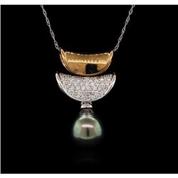 Tahitian Pearl and Diamond Pendant With Chain - 18KT Two-Tone Gold