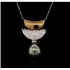 Image 1 : Tahitian Pearl and Diamond Pendant With Chain - 18KT Two-Tone Gold