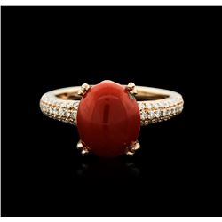 14KT Rose Gold 4.70ct Coral and Diamond Ring