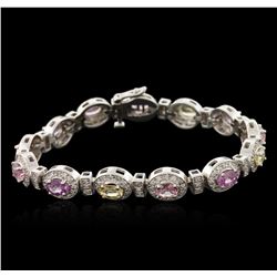 14KT White Gold 6.67ctw Multicolor Sapphire and Diamond Bracelet