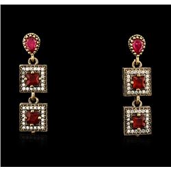 SILVER 8.16ctw Red Crystal and Cubic Zirconia Earrings