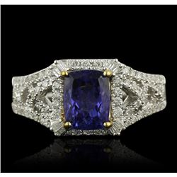 14KT Two-Tone Gold 4.35ct Tanzanite and Diamond Ring