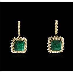 14KT Yellow Gold 14.74ctw Emerald and Diamond Earrings