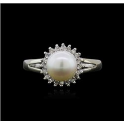 14KT White Gold Pearl and Diamond Ring