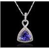 Image 1 : 14KT Two-Tone Gold 2.72ct Tanzanite and Diamond Pendant With Chain