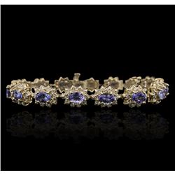 14KT Yellow Gold 9.90ctw Tanzanite and Diamond Bracelet