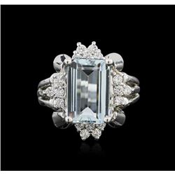 14KT White Gold 4.60ct Aquamarine and Diamond Ring