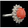 Image 2 : 14KT White Gold 7.25ct Coral and Diamond Ring