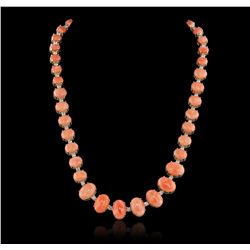 14KT Yellow Gold 75.33ctw Coral and Diamond Necklace