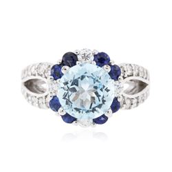 14KT White Gold 3.24ct Topaz, Sapphire and Diamond Ring