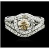 Image 1 : 14KT White Gold 1.59ctw Fancy Brown Diamond Wedding Ring Set