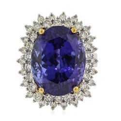 14KT White Gold GIA Certified 22.13ct Tanzanite and Diamond Ring