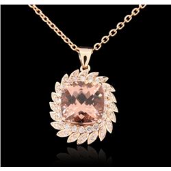 14KT rose gold 13.57ct Morganite and Diamond Pendant With Chain