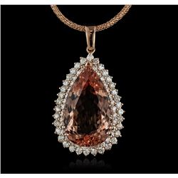 14KT Rose Gold GIA Certified 31.73ct Morganite and Diamond Pendant With Chain