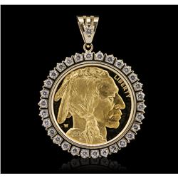 14KT Yellow Gold $50 Buffalo Coin and Diamond Pendant