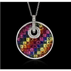 14KT White Gold 8.62ctw Multicolor Sapphire and Diamond Pendant With Chain