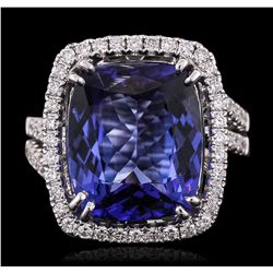 18KT White Gold GIA Certified 10.65ct Tanzanite and Diamond Ring