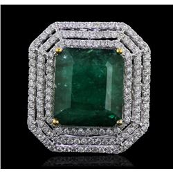 14KT Two-Tone 17.96ct Emerald and Diamond Ring