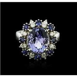 14KT White Gold 4.75ct Tanzanite, Sapphire and Diamond Ring