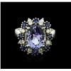 Image 1 : 14KT White Gold 4.75ct Tanzanite, Sapphire and Diamond Ring