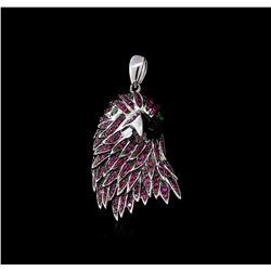 18KT White Gold 1.12ctw Ruby and Tsavorite Eagle Pendant