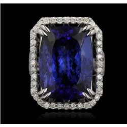 14KT White Gold 26.05ct GIA Cert Tanzanite and Diamond Ring