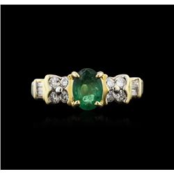 14KT Yellow Gold 0.65ct Emerald and Diamond Ring