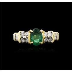 14KT Yellow Gold 0.65ct Emerald and Diamond Ring