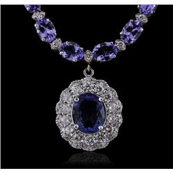 14KT White Gold 31.96ctw Tanzanite and Diamond Necklace