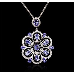 14KT White Gold 8.42ctw Tanzanite and Diamond Pendant With Chain