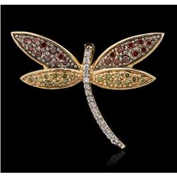 14KT Yellow Gold 0.22ctw Ruby and Diamond Dragonfly Pendant