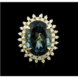 14KT Yellow Gold 22.70ct Topaz and Diamond Ring