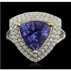 14KT Two-Tone Gold 4.61ct Tanzanite and Diamond Ring