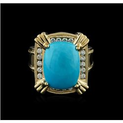 18KT Yellow Gold 6.52ct Turquoise and Diamond Ring