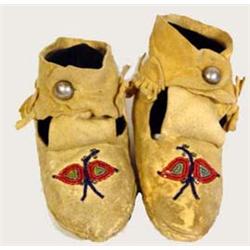 Plateau Indian Beaded Childs Moccasins, Beaded top & bottom, circa 1900. 4  long. Estimate $400-$…