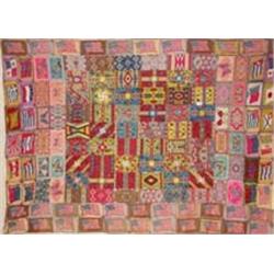 Vintage Quilt Made From Cigarette Felts. Patriotic & Indian subjects. 86  x 60 . Estimate $800-$1…