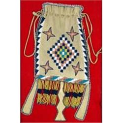 Apache Indian Beaded Bag. Beaded on one side. 10" x 5". Estimate $600-$800.…