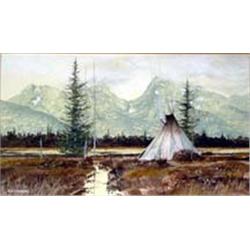 Ken Longmore. Gouache.  Evening Stillness.  Framed & matted under glass, sight size 8  x 13.5 . E…