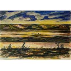 Ross Santee (1889-1965). Watercolor. Landscape. Framed & matted under glass, sight size 9.75" x 1…