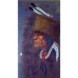 Ace Powell (1912-1978). Oil on canvas. "Blood Brave." 14" x 8". Estimate $750-$1,000.…